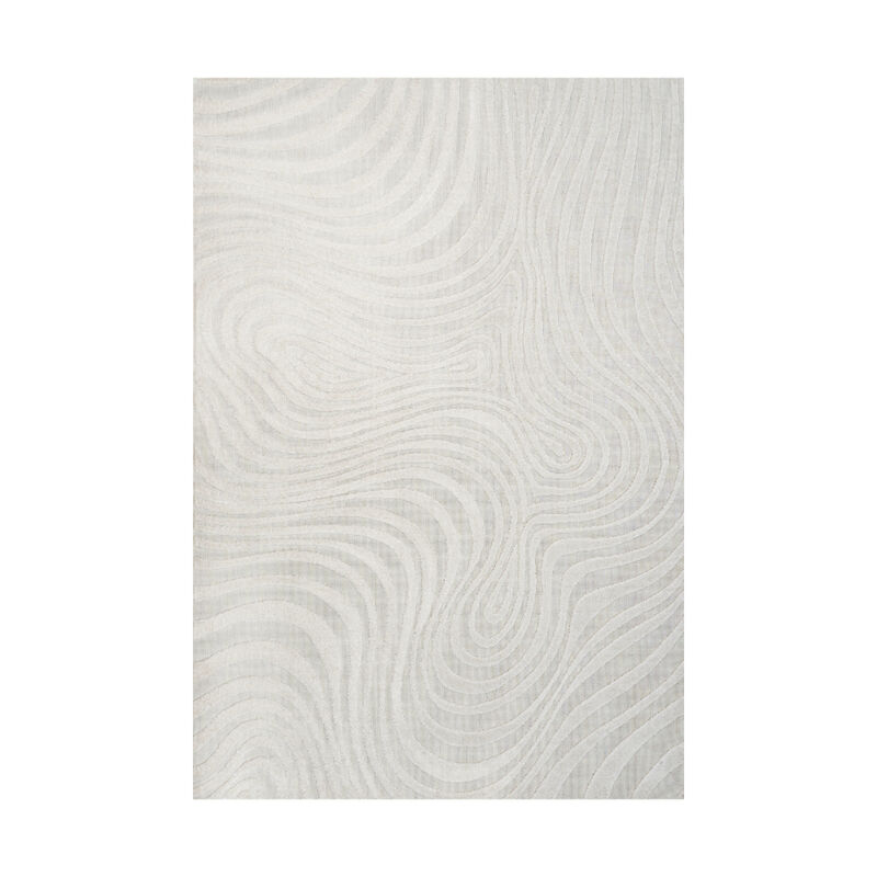 Maribo High-Low Abstract Groovy Striped Dark Blue/Cream 5 ft. x 8 ft. Indoor/Outdoor Area Rug
