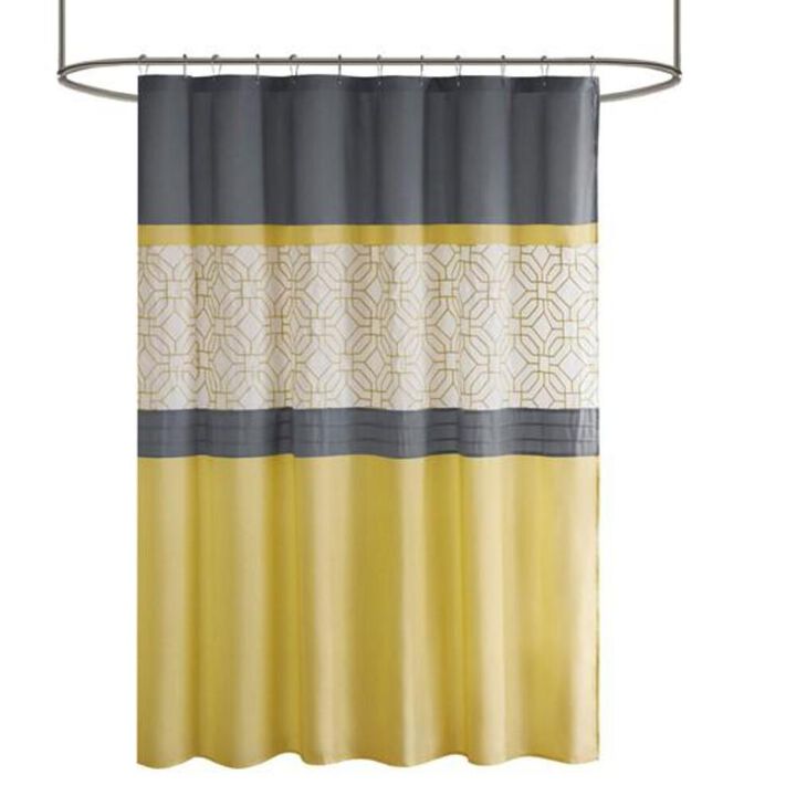 Belen Kox Grey and Yellow Embroidered Microfiber Shower Curtain, Belen Kox
