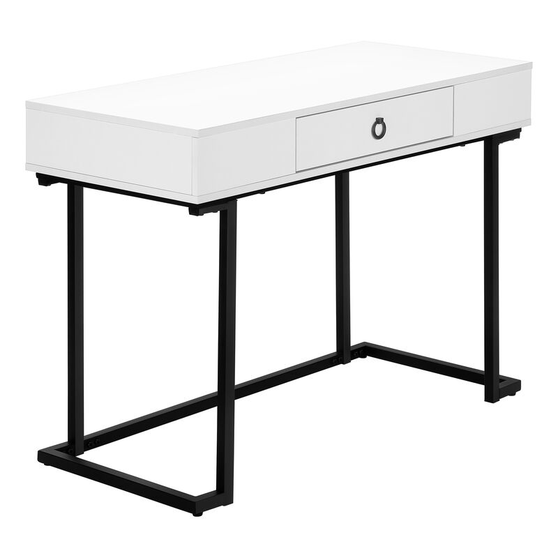 Monarch Specialties I 7385 Computer Desk, Home Office, Laptop, Storage Drawers, 42"L, Work, Metal, Laminate, Glossy White, Black, Contemporary, Modern