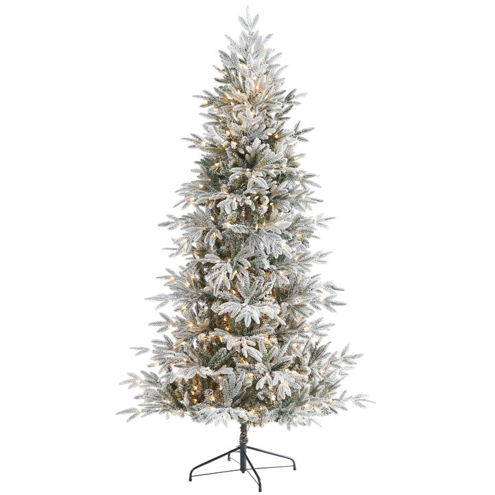 Nearly Natural 7.5-ft Flocked Manchester Spruce Artificial Christmas Tree with 450 Lights and 949 Bendable Branches