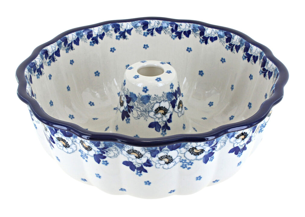 Blue Rose Polish Pottery Georgia Blue Ring Cake Pan