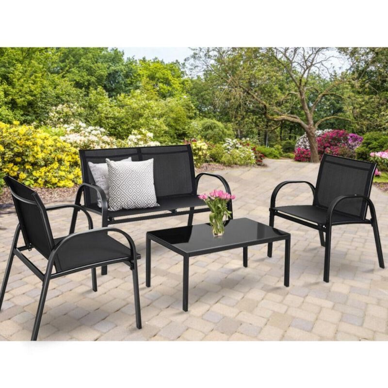 Hivvago 4 Pieces Patio Furniture Set with Glass Top Coffee Table