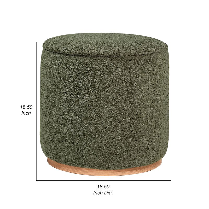 Zia 19 Inch Ottoman, Green Faux Sheepskin Upholstery, Round Platform Base - Benzara