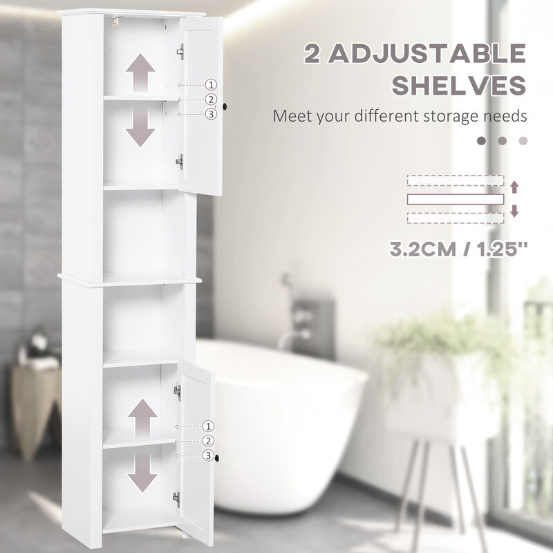 67” Wood Freestanding Bathroom Linen Tower Storage Unit Cabinet White