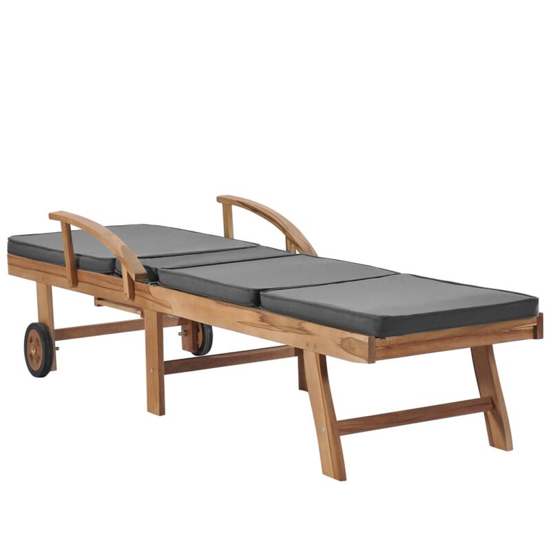 vidaXL Sun Loungers with Cushions 2 pcs Solid Teak Wood Dark Gray