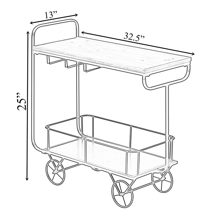 Metal Wine Bar Serving Cart with Rolling Wheels, Glass Holder, and Wine Rack