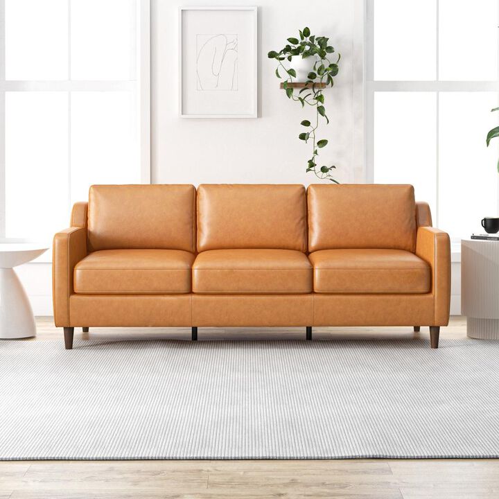 Ashcroft Furniture Co Cooper Mid Century Modern Leather Sofa