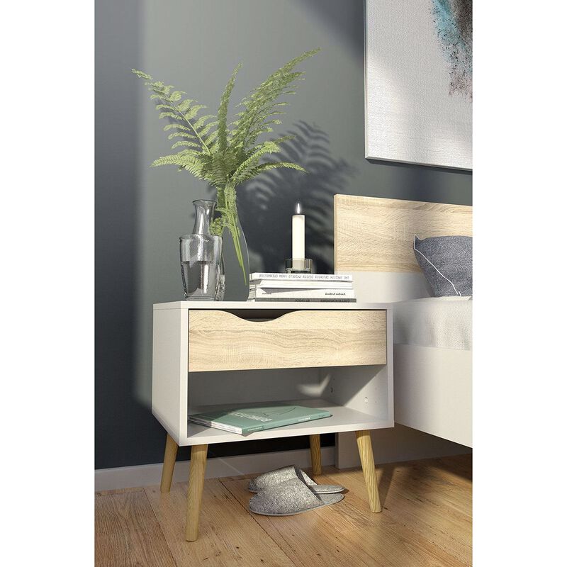 Hivvago Modern Mid Century Style End Table Nightstand in White & Oak Finish