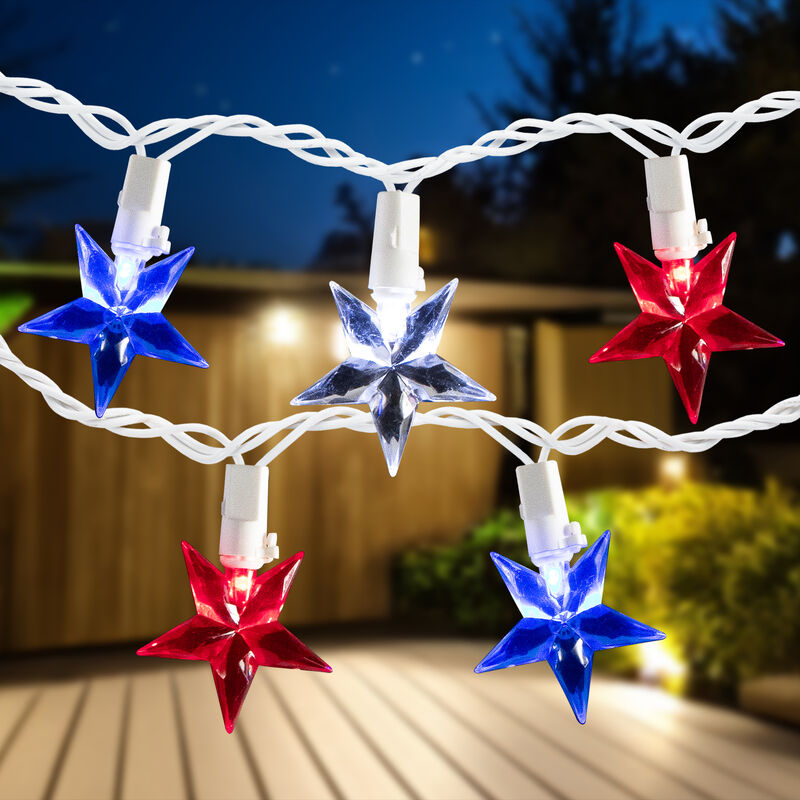 30ct LED Patriotic Stars Fourth of July String Light Set  7ft White Wire