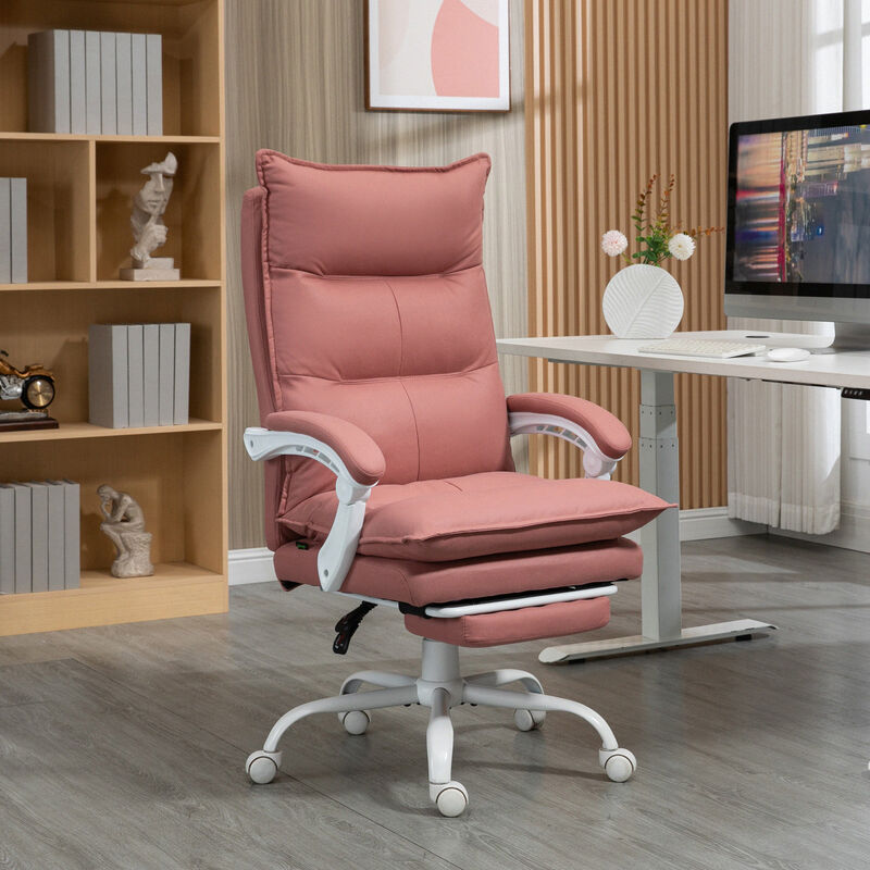 Vinsetto Executive Massage Office Chair with 6 Vibration Points, Microfiber Computer Desk Chair, Heated Reclining Chair with Footrest, Armrest, Double Padding, Pink
