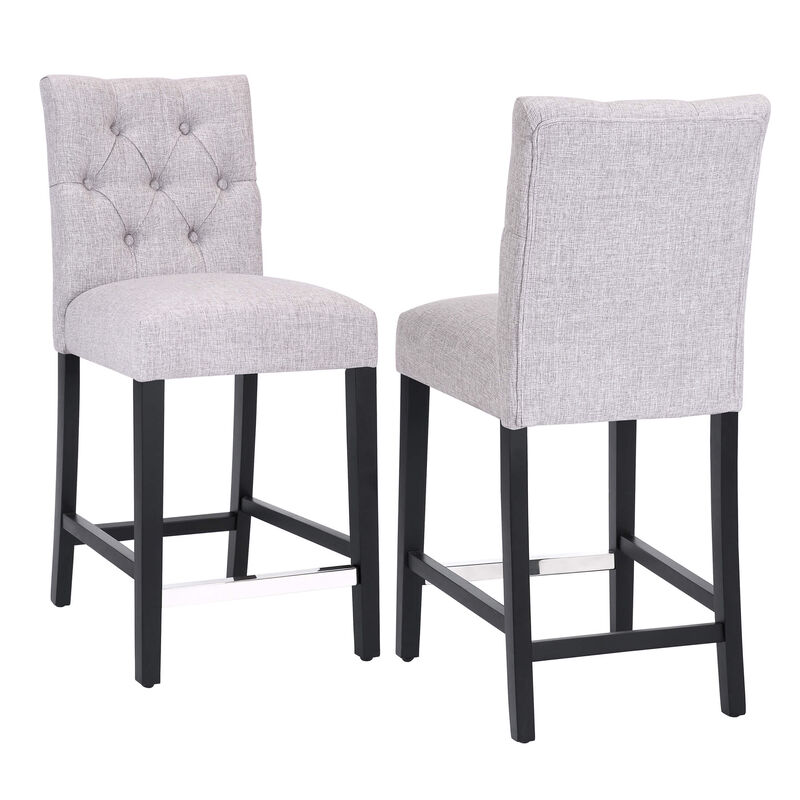 WestinTrends 24" Linen Fabric Tufted Upholstered Counter Stool (Set of 2), Black