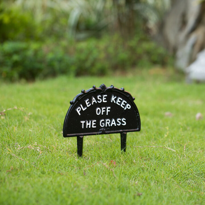 Decorative Please Keep Off The Grass Post, Outdoor Warning Ground Cast Iron Stake, Black