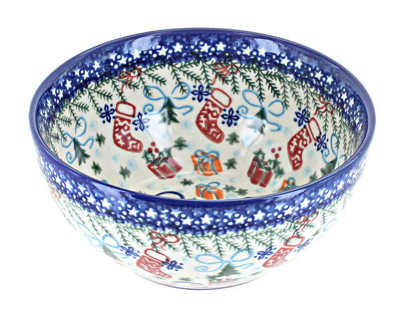 Blue Rose Polish Pottery Holiday Pine Cereal/Soup Bowl