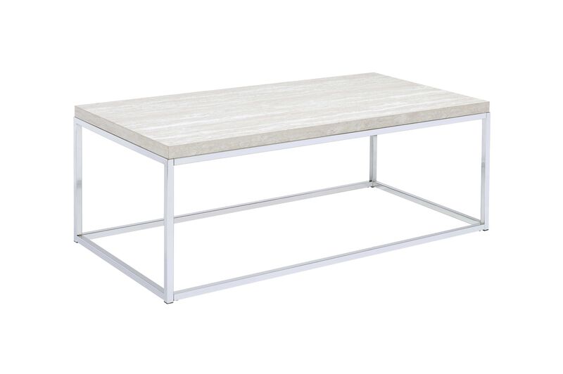 Homezia 48" Chrome And White Oak Manufactured Wood And Metal Rectangular Coffee Table