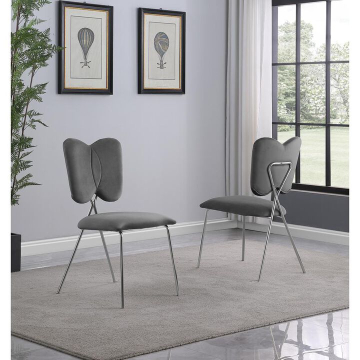 Set of 4, Dark Grey Velvet Guest Side Chair with Wingback, Chrome