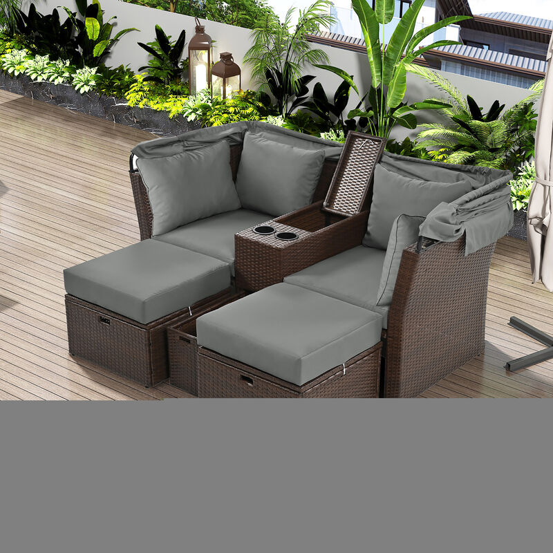 Merax Outdoor Double Daybed Loveseat Sofa Set