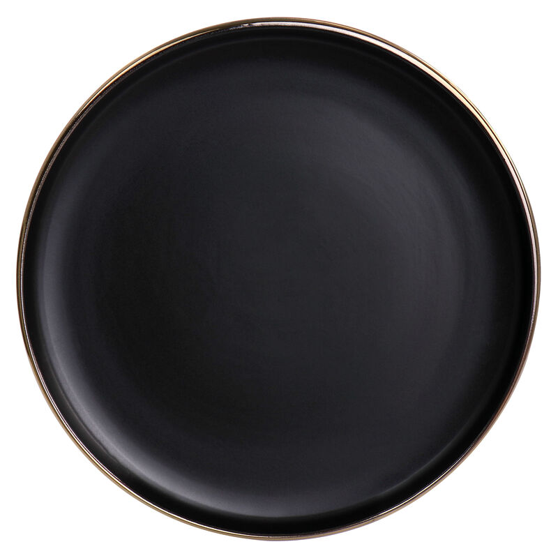 Elama Paul 6 Piece Stoneware Salad Plate Set in Matte Black with Gold Rim