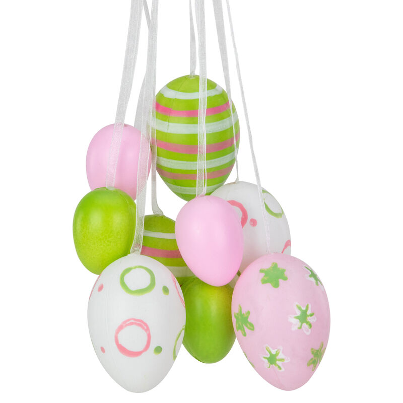 11" Pastel Pink  Green and White Spring Easter Egg Cluster Hanging Decoration