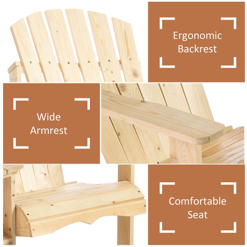 Outsunny Wooden Adirondack Chair for Two, Outdoor Fire Pit Chair Set with Table & Umbrella Hole, Patio Chairs for Deck Lawn Pool Backyard, Natural