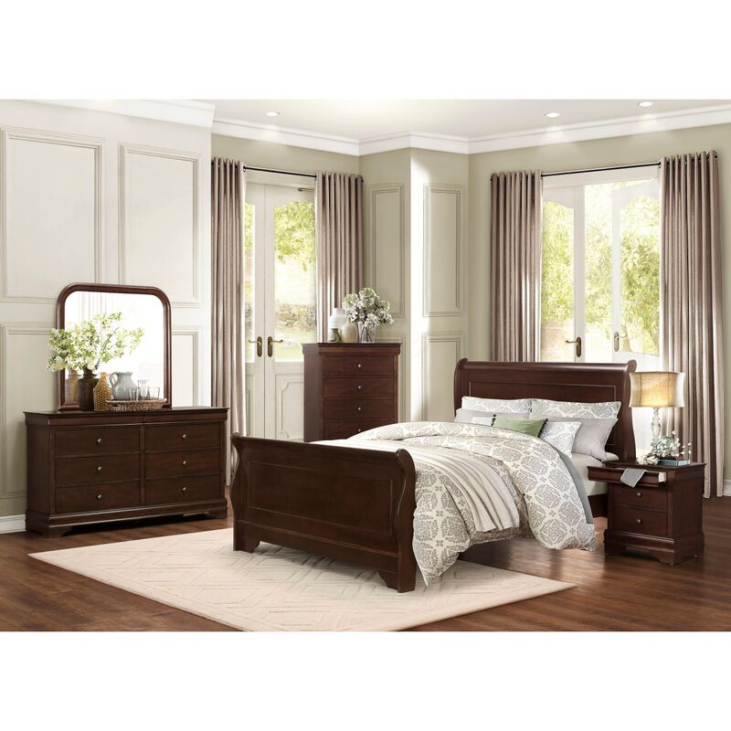 Louis Philippe Style 1pc Chest of Drawers Brown Cherry Finish Okume Veneer Bedroom Furniture