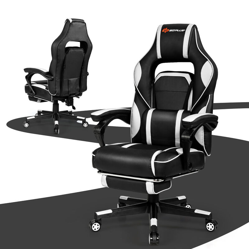 Goplus Massage Gaming Chair Reclining Racing Computer Office Chair with Footrest White