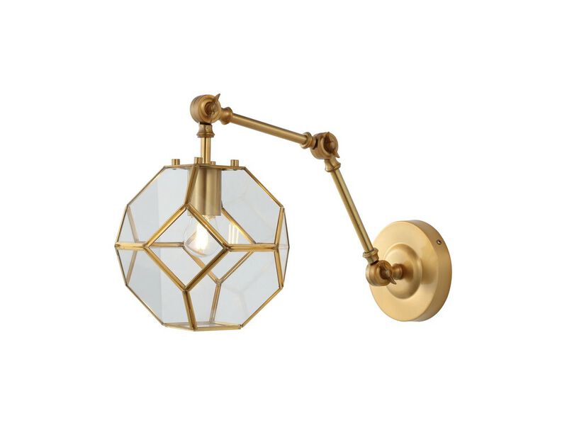 Honeycomb 7.5" 1-Light Modern Contemporary Arm-Adjustable Iron/Glass LED Sconce, Brass Gold/Clear