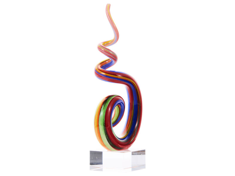 Hand Blown Abstract Rainbow Swirl Sommerso Art Glass Sculpture