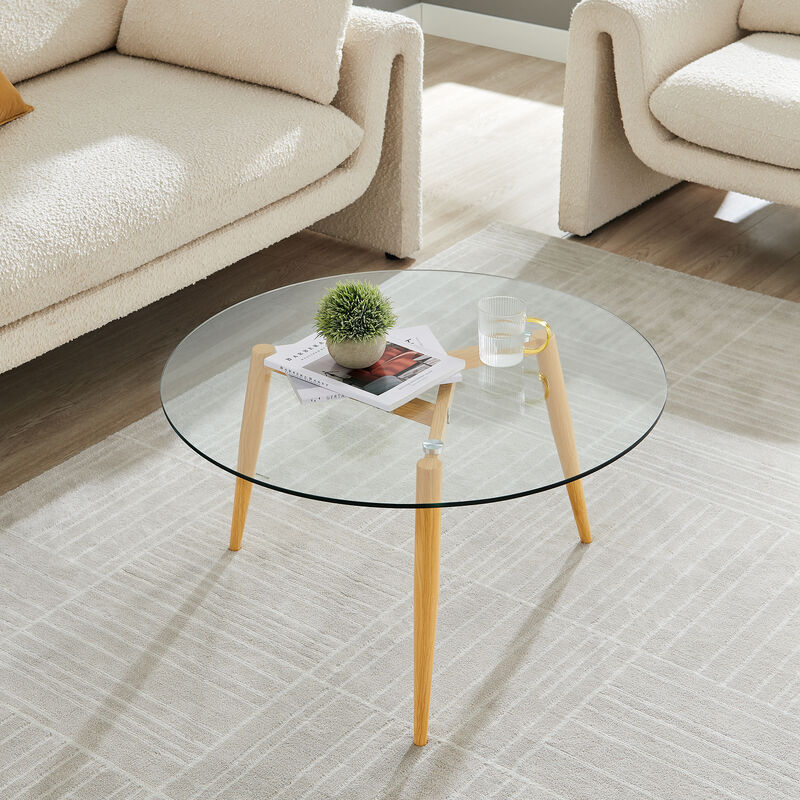 Van Beuren Coffee and Side Table Set with Modern Metal Taper Legs and Clear Glass Tabletop