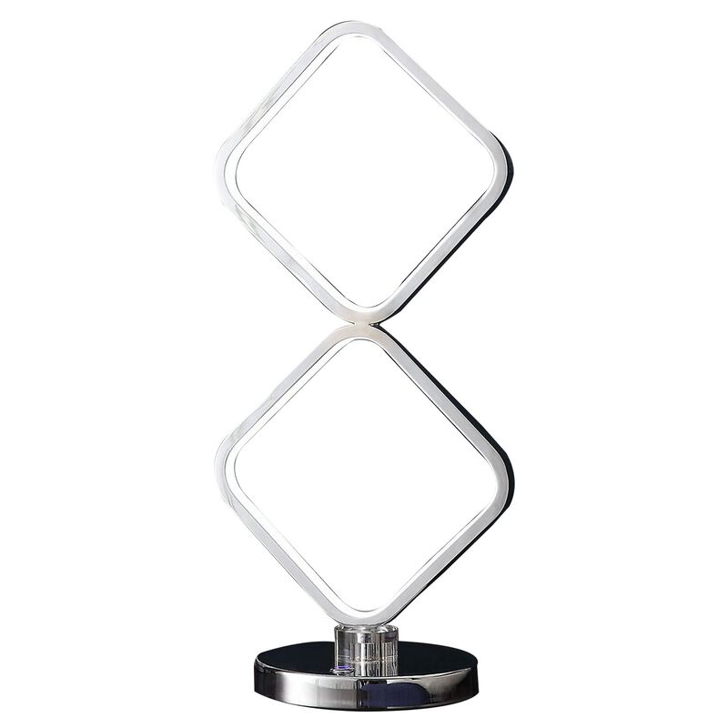 22 Inch Table Lamp, Square LED Light, Modern Accent Metal Base, Chrome-Benzara