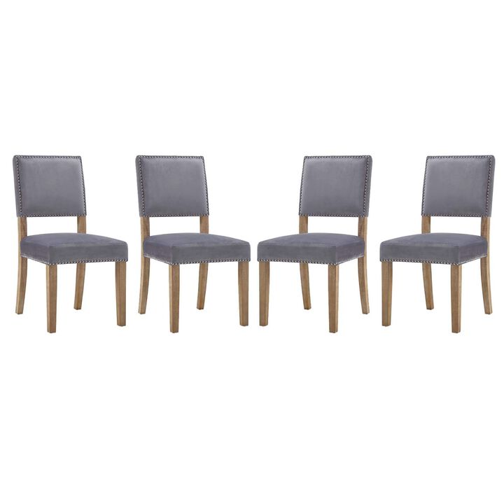 Modway Oblige Wood Set of 4, Four Dining Chairs, Gray