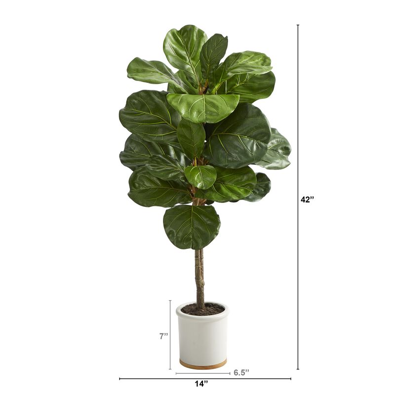 HomPlanti 3.5 Feet Fiddle Leaf Artificial Tree in White Ceramic Planter