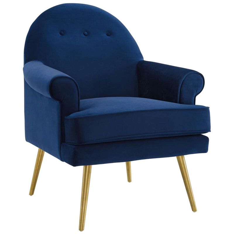 Modway Revive Mid-Century Modern Upholstered Performance Velvet Accent Lounge Arm Chair, Set of 2, Navy
