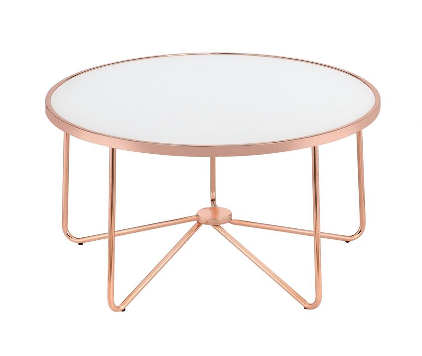 Homezia 34" X 34" X 18" Frosted Glass And Rose Gold Coffee Table