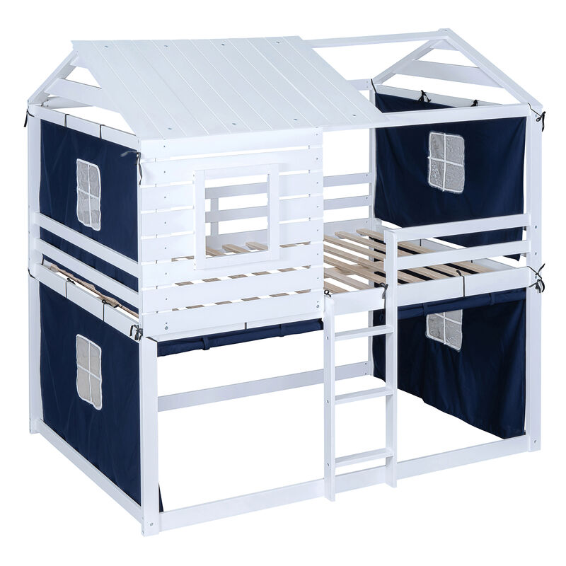 Merax Wood House Bunk Bed with Tent