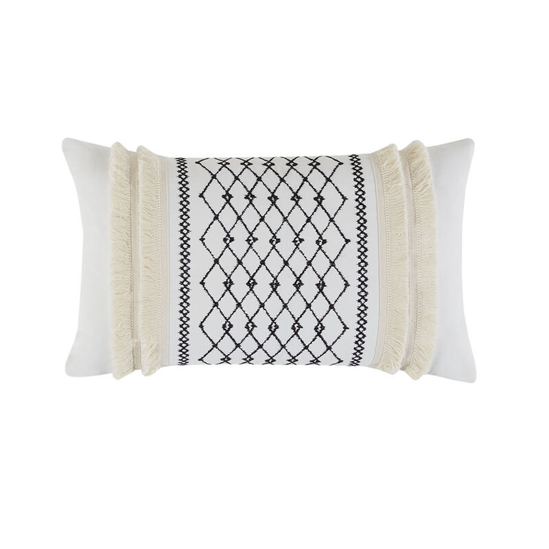 Gracie Mills Katelyn Geometric Embroidered Cotton Oblong Pillow with Tassels