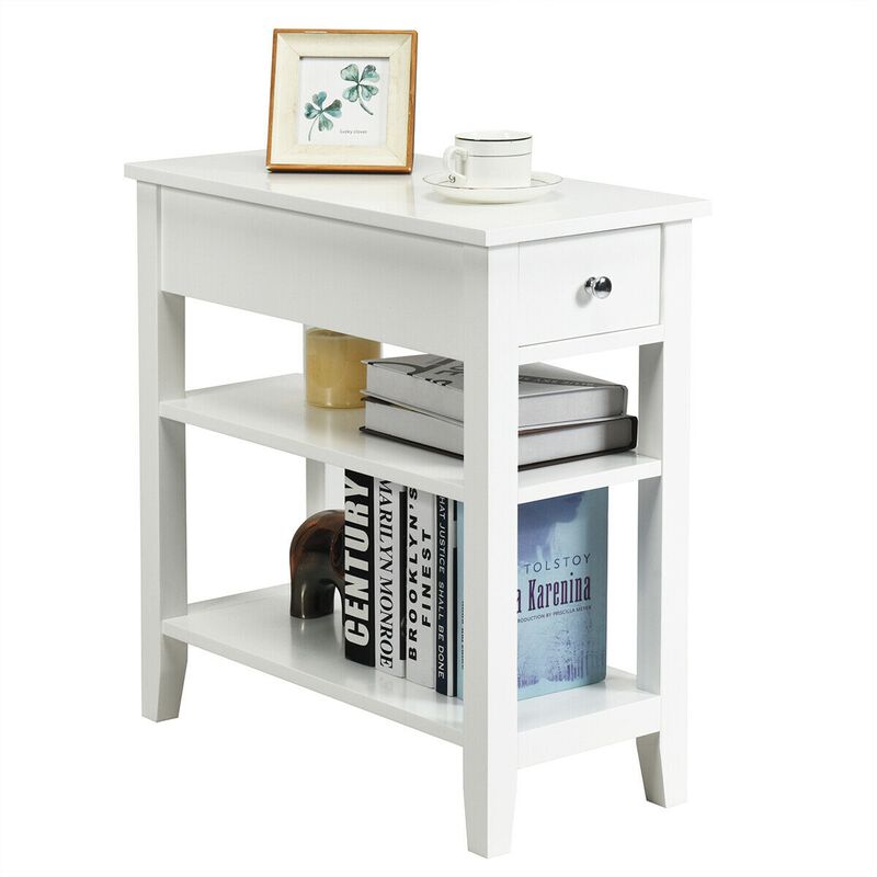 3-Tier Nightstand Bedside Table Sofa Side with Double Shelves Drawer