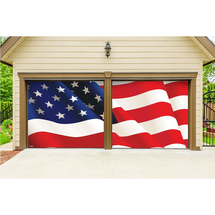 7' x 8' Blue and White Patriotic Split Car Garage Door Banner