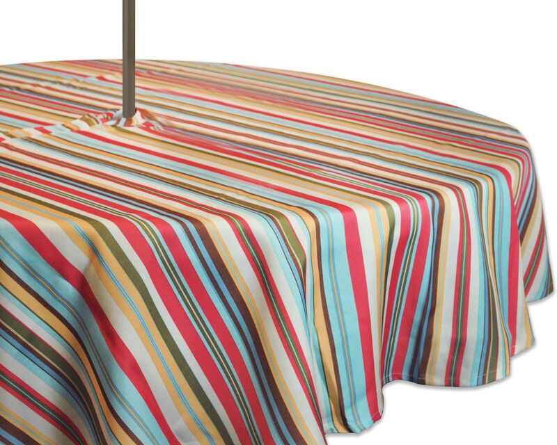 Vibrantly Colored Summer Stripe Outdoor Tablecloth with Zipper 60"