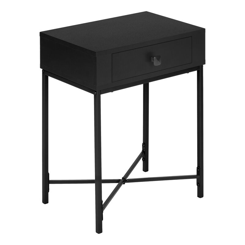 Monarch Specialties I 3542 Accent Table, Side, End, Nightstand, Lamp, Storage Drawer, Living Room, Bedroom, Metal, Laminate, Black, Contemporary, Modern