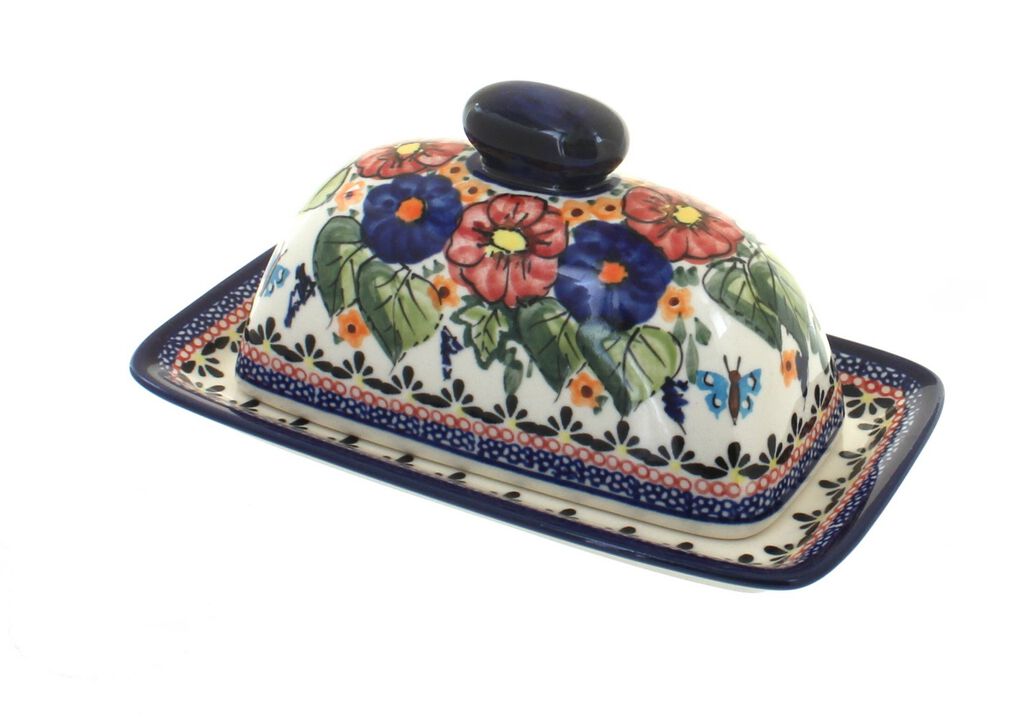 Blue Rose Polish Pottery Evergreen Butter Dish