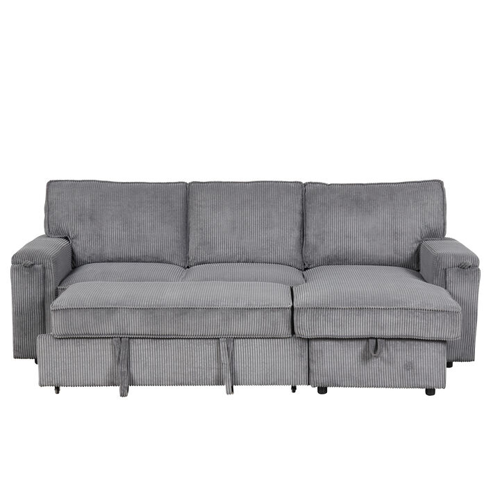 Merax Upholstery Sleeper Sectional Sofa with Storage