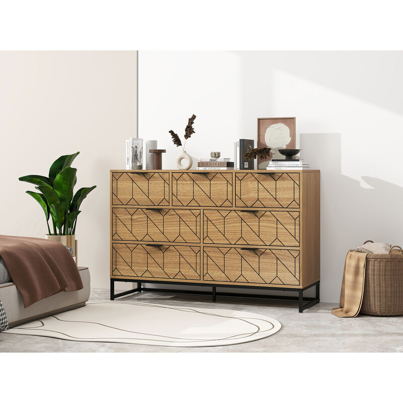 Modern 7 Drawer Dresser Wood Cabinet (Walnut)