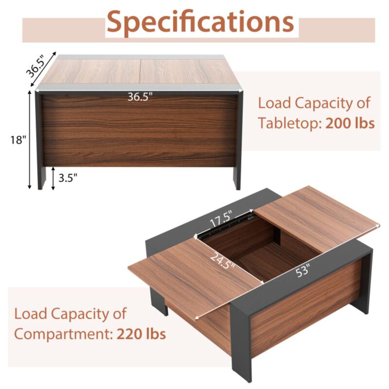 Hivvago 36.5 Inch Coffee Table with Sliding Top and Hidden Compartment