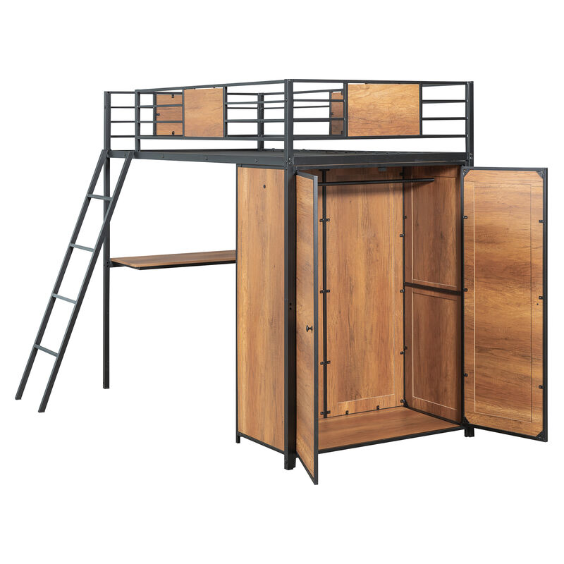 Merax Loft bed with L-shape Desk and Wardrobe