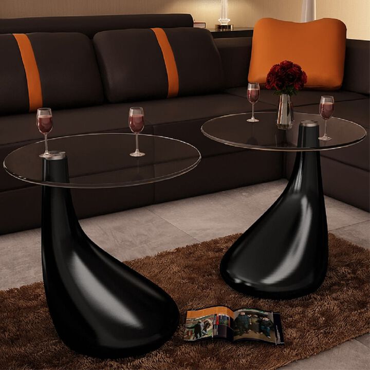 vidaXL Coffee Tables 2 pcs with Round Glass Top High Gloss Black