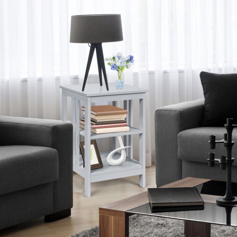 3-Tier Nightstand Sofa Side Table with Baffles and Round Corners-White