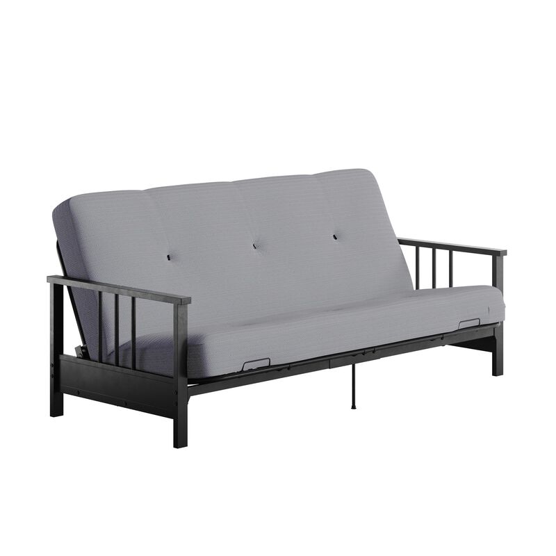 Atwater Living Hana Full Metal Arm Futon with 6" Thermobonded High Density Polyester Microfiber Mattress