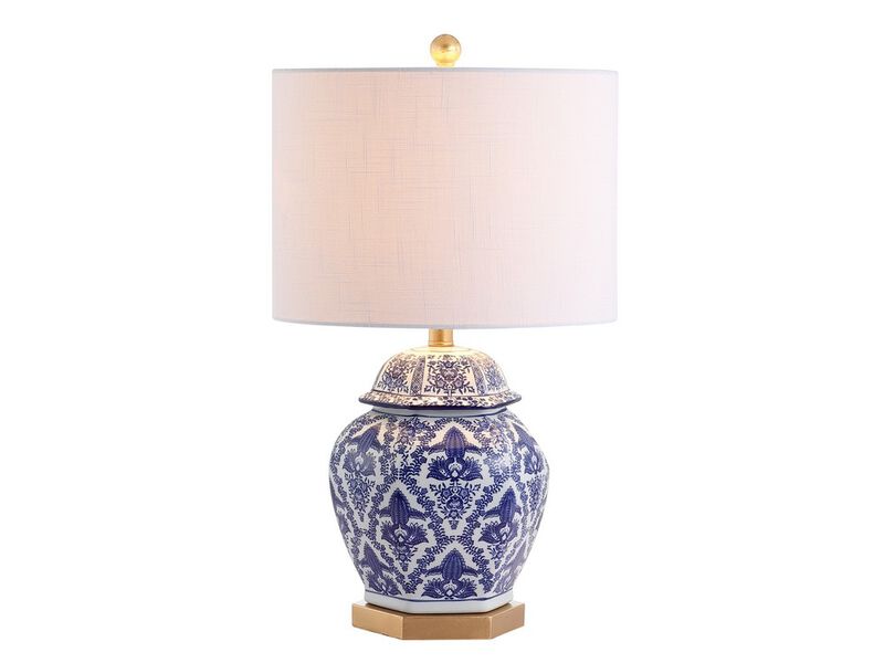 Gretchen 25" Ginger Jar Ceramic/Metal LED Table Lamp, Blue/White