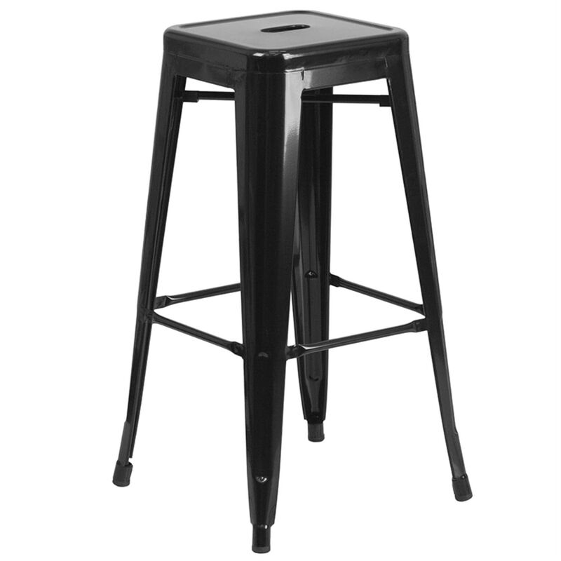 Flash Furniture Kai Commercial Grade 30" High Backless Black Metal Indoor-Outdoor BarStool with Square Seat