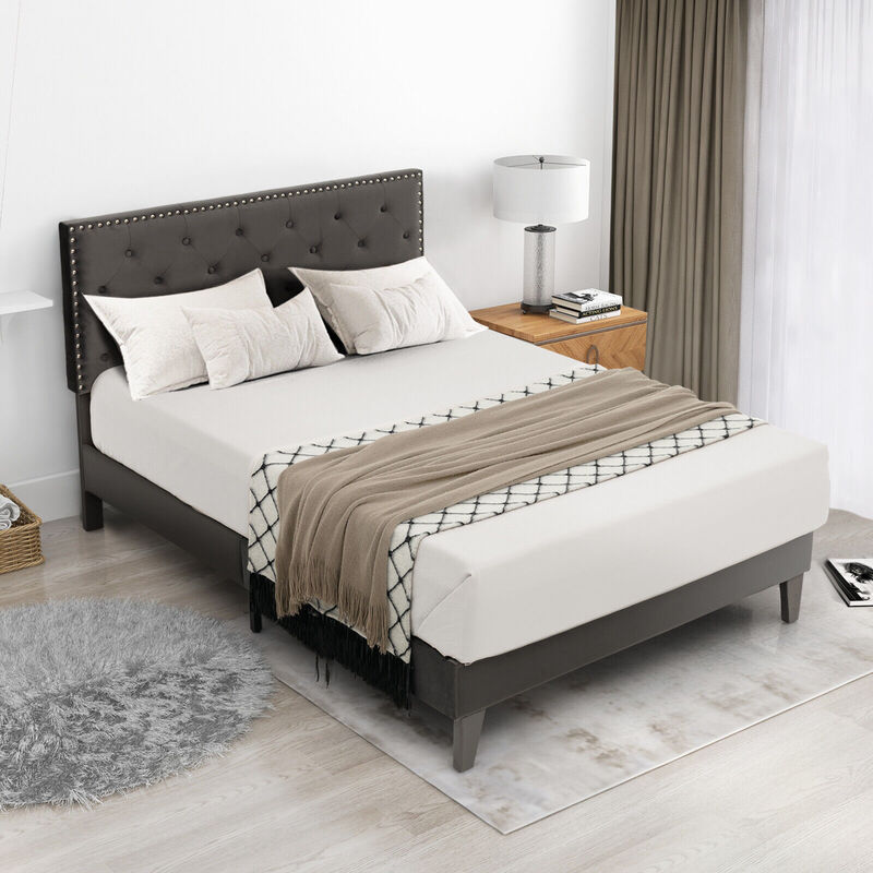 Upholstered Platform Bed with Tufted Headboard-Full Size